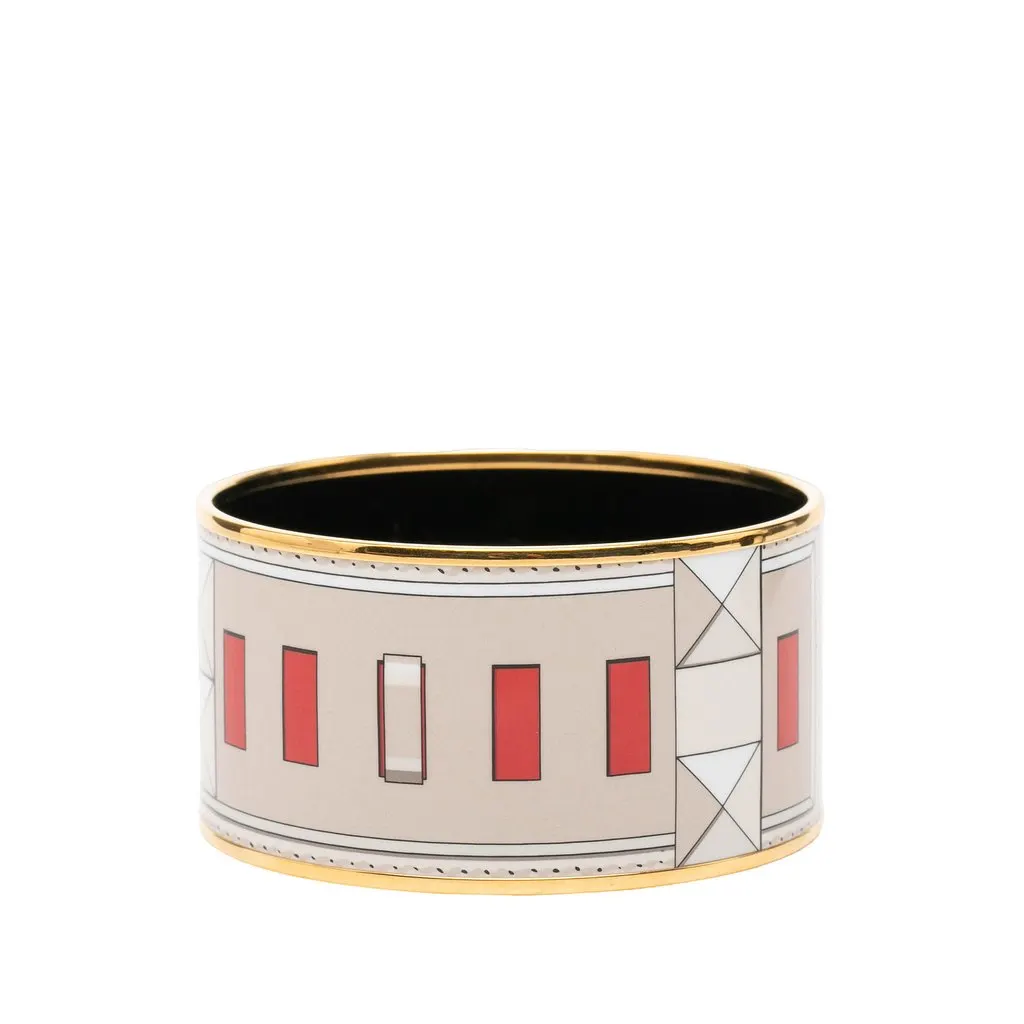 Hermès Extra Wide Gold Plated Enamel Collier de Chien Bangle White Enamel Very good - Inside View