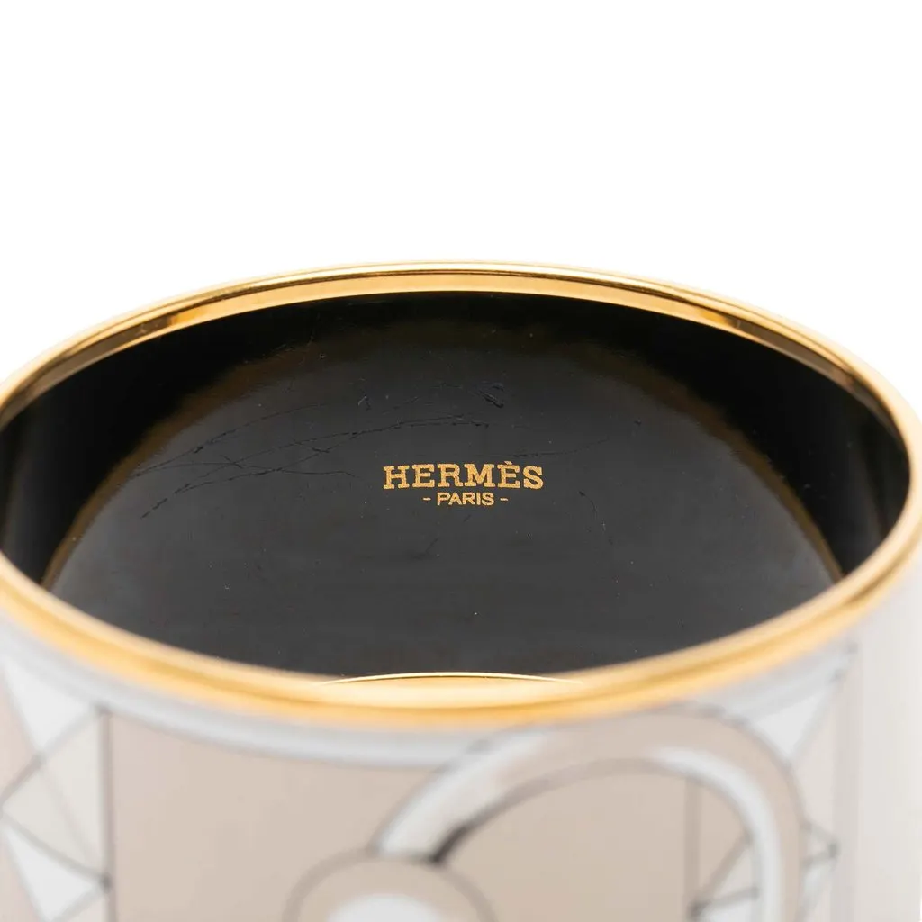 Hermès Extra Wide Gold Plated Enamel Collier de Chien Bangle White Enamel Very good - Model View