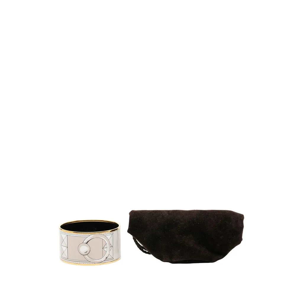Hermès Extra Wide Gold Plated Enamel Collier de Chien Bangle White Enamel Very good - Box View
