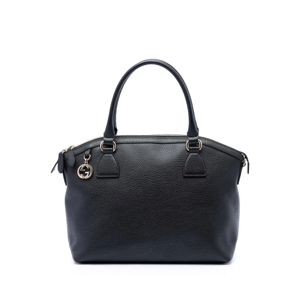 Gucci Medium Calfskin GG Charm Dome Satchel Black Leather Very good - Front View