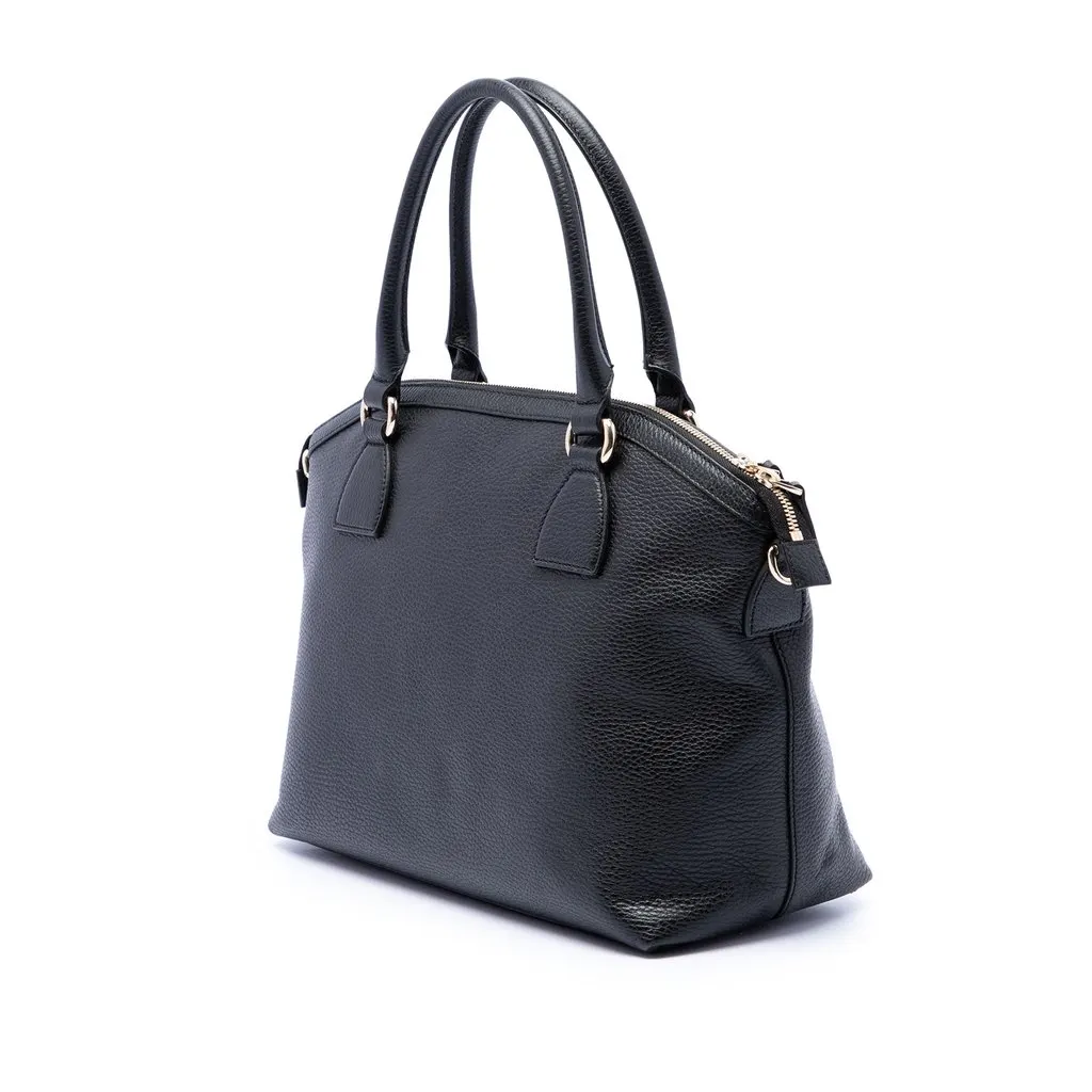 Gucci Medium Calfskin GG Charm Dome Satchel Black Leather Very good - Back View