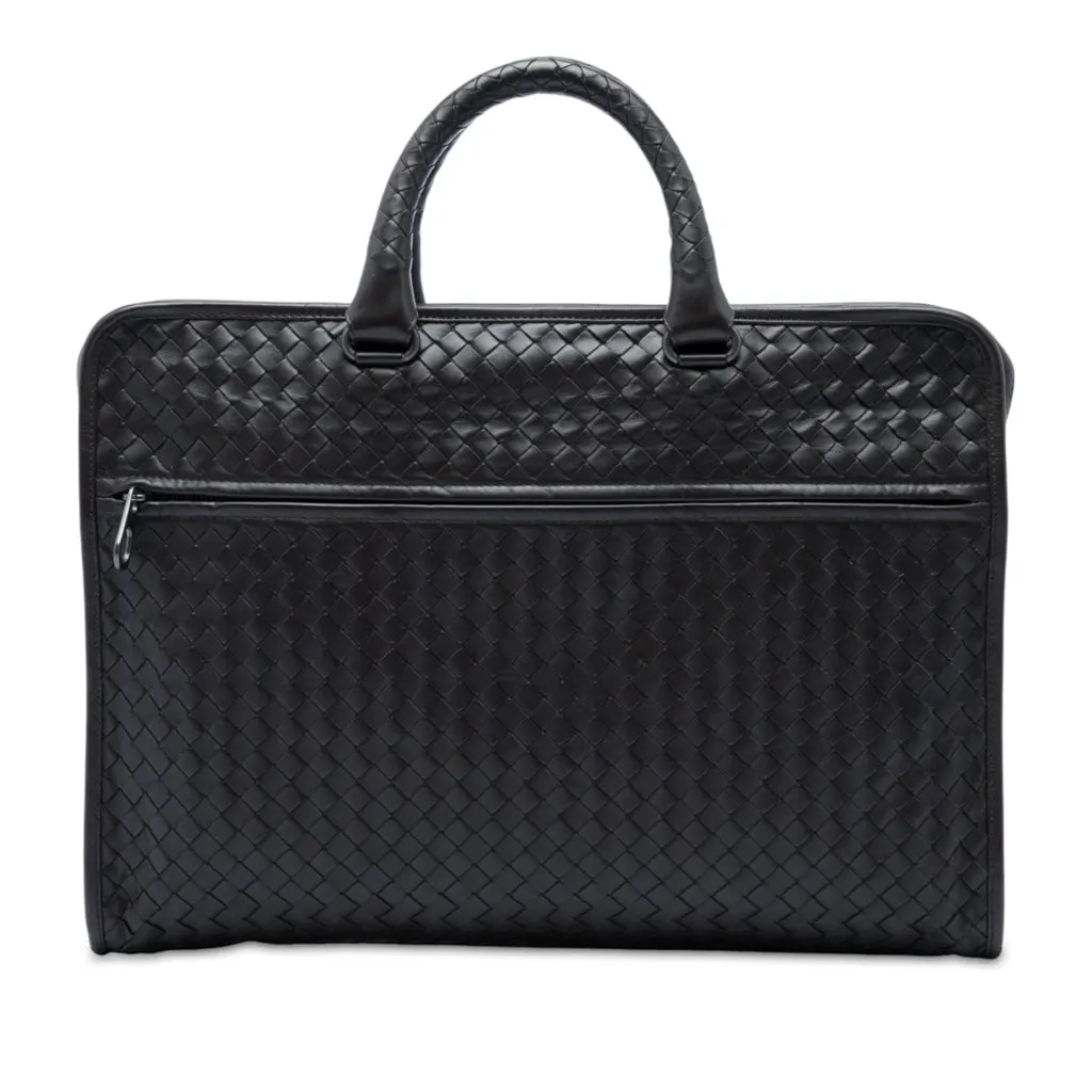 Bottega Veneta Nappa Intrecciato Business Bag Black Leather Very good - Front View