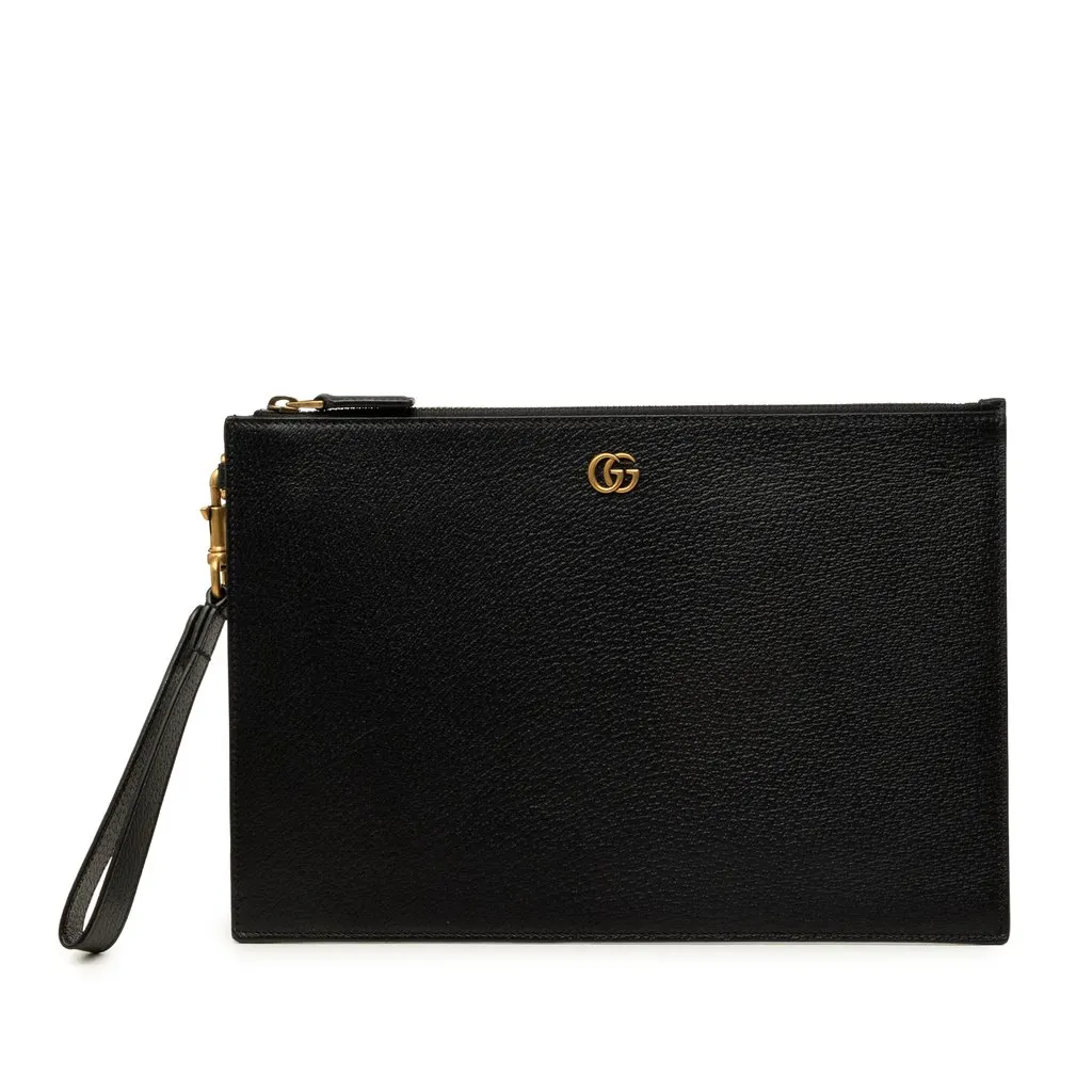 Gucci GG Marmont Calfskin Clutch Black Leather Very good - Front View