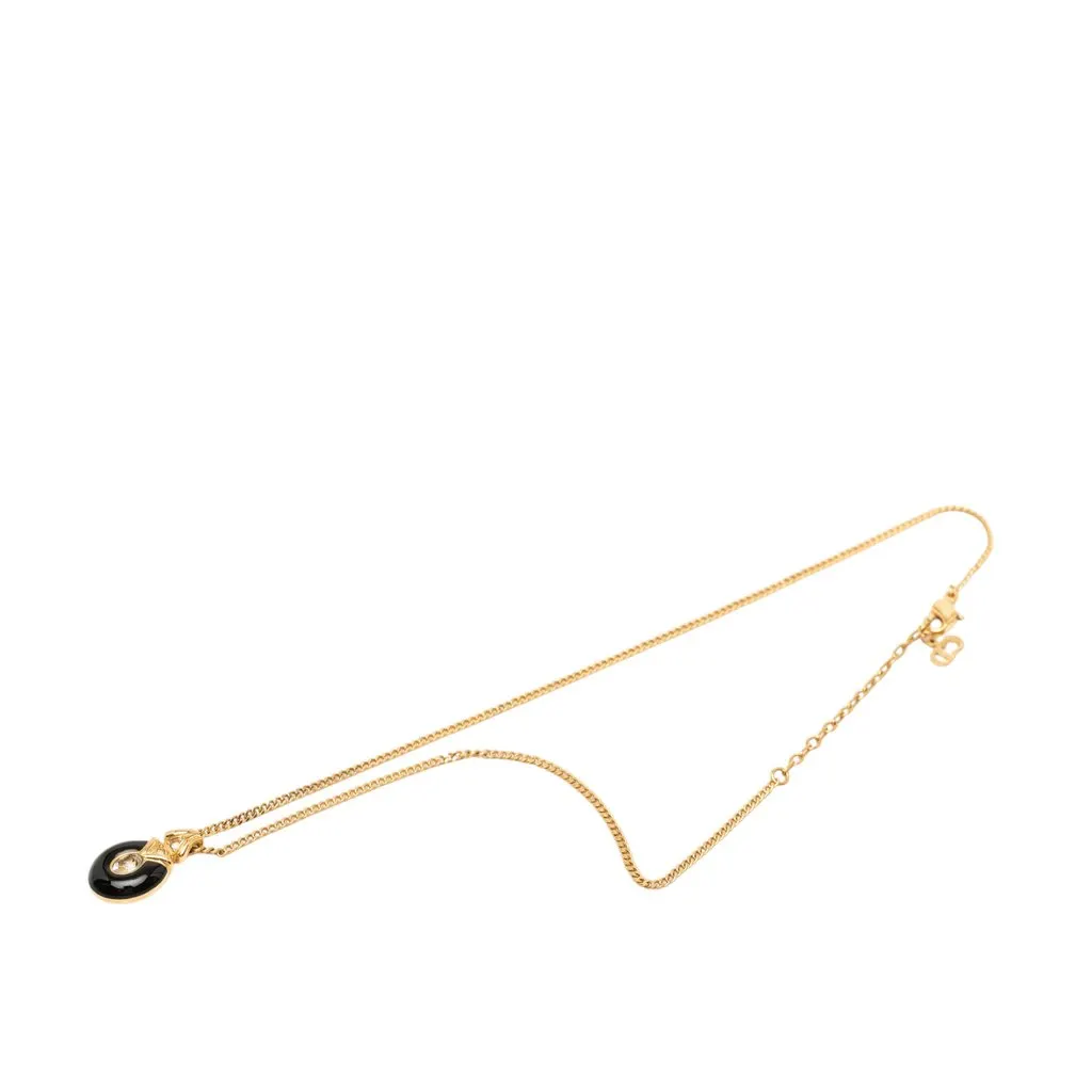 Dior Gold Plated Enamel Strass Tear Drop Pendant Necklace Gold Metal Very good - Front View