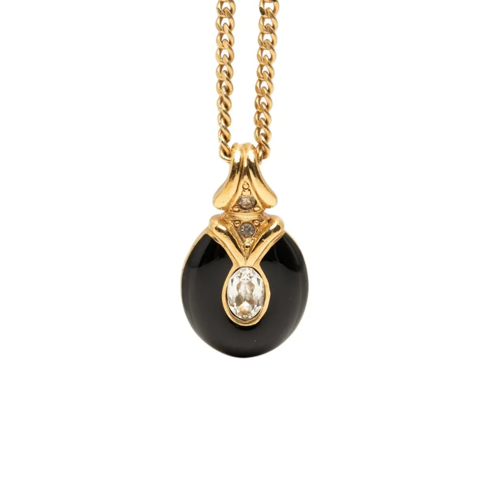 Dior Gold Plated Enamel Strass Tear Drop Pendant Necklace Gold Metal Very good - Back View