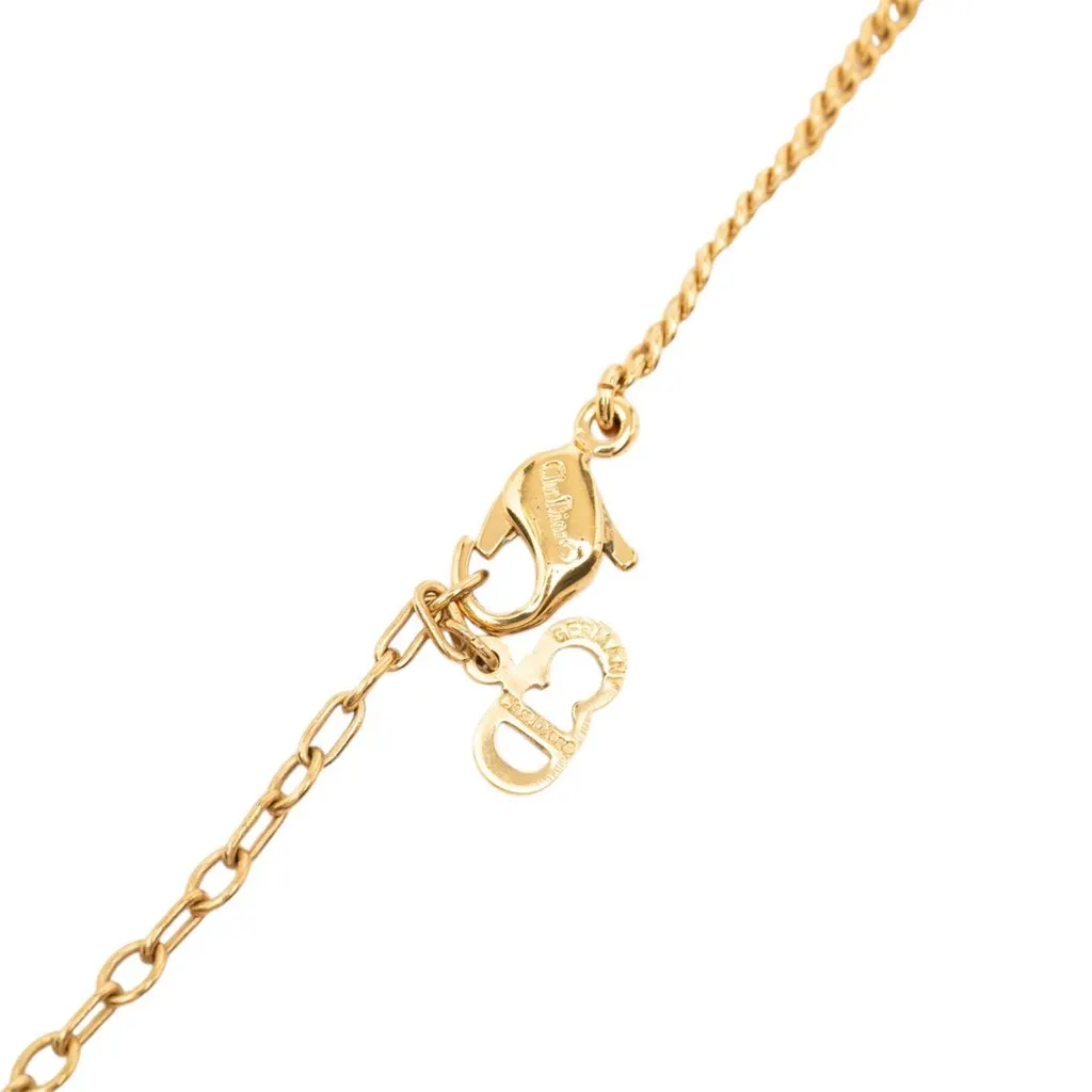 Dior Gold Plated Enamel Strass Tear Drop Pendant Necklace Gold Metal Very good - Model View