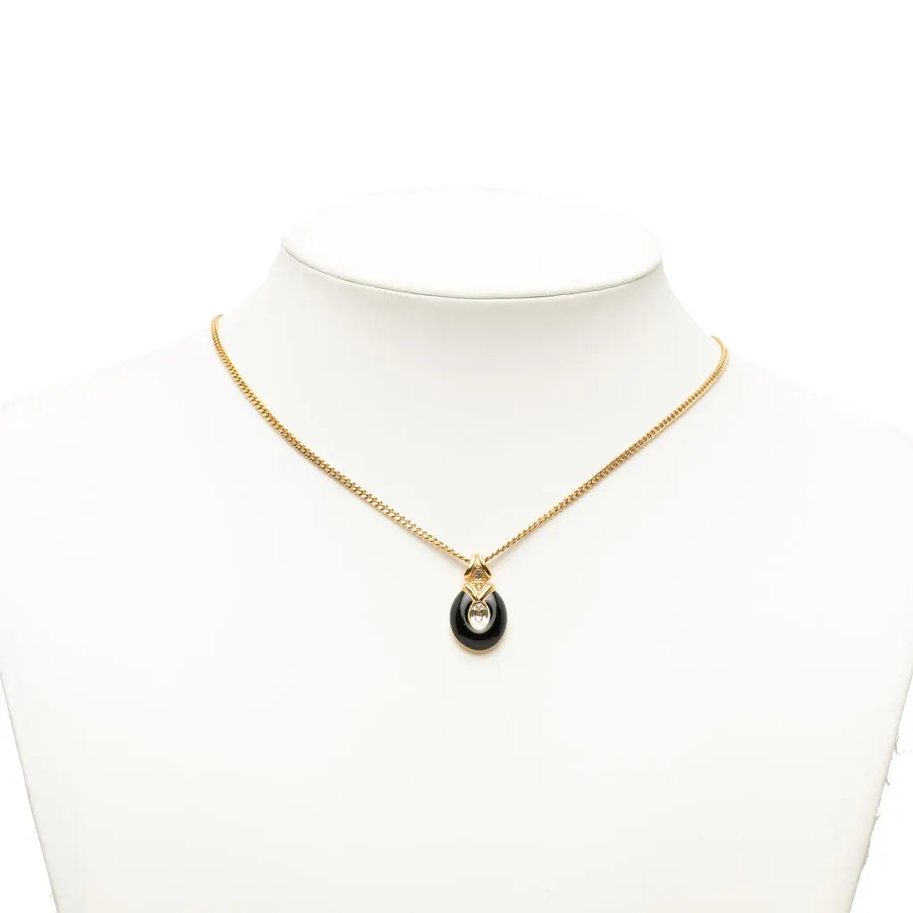 Dior Gold Plated Enamel Strass Tear Drop Pendant Necklace Gold Metal Very good - Box View