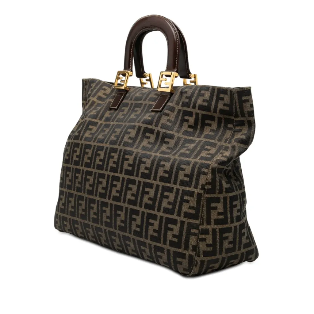 Fendi Large Zucca Canvas Twins Tote Brown Very good - Back View