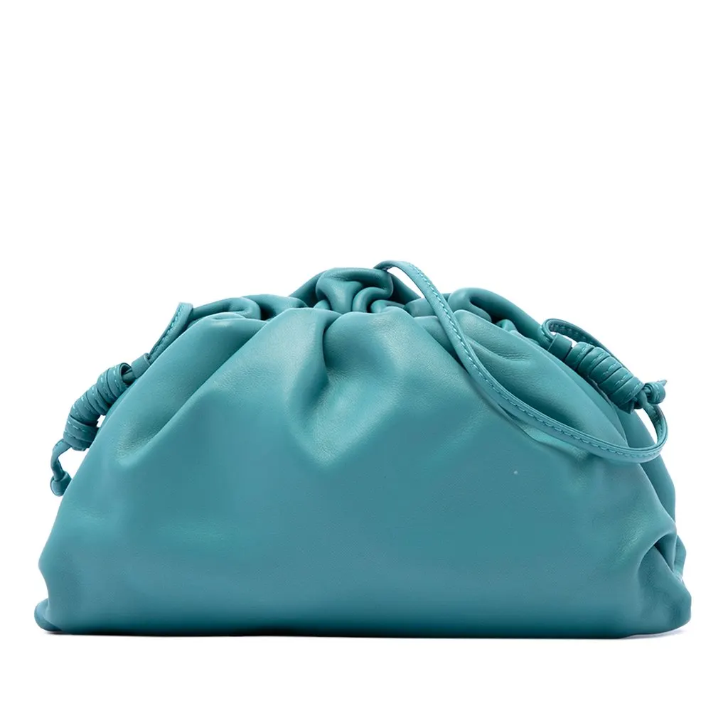 Bottega Veneta Lambskin The Mini Pouch Crossbody Blue Leather Very good - Front View