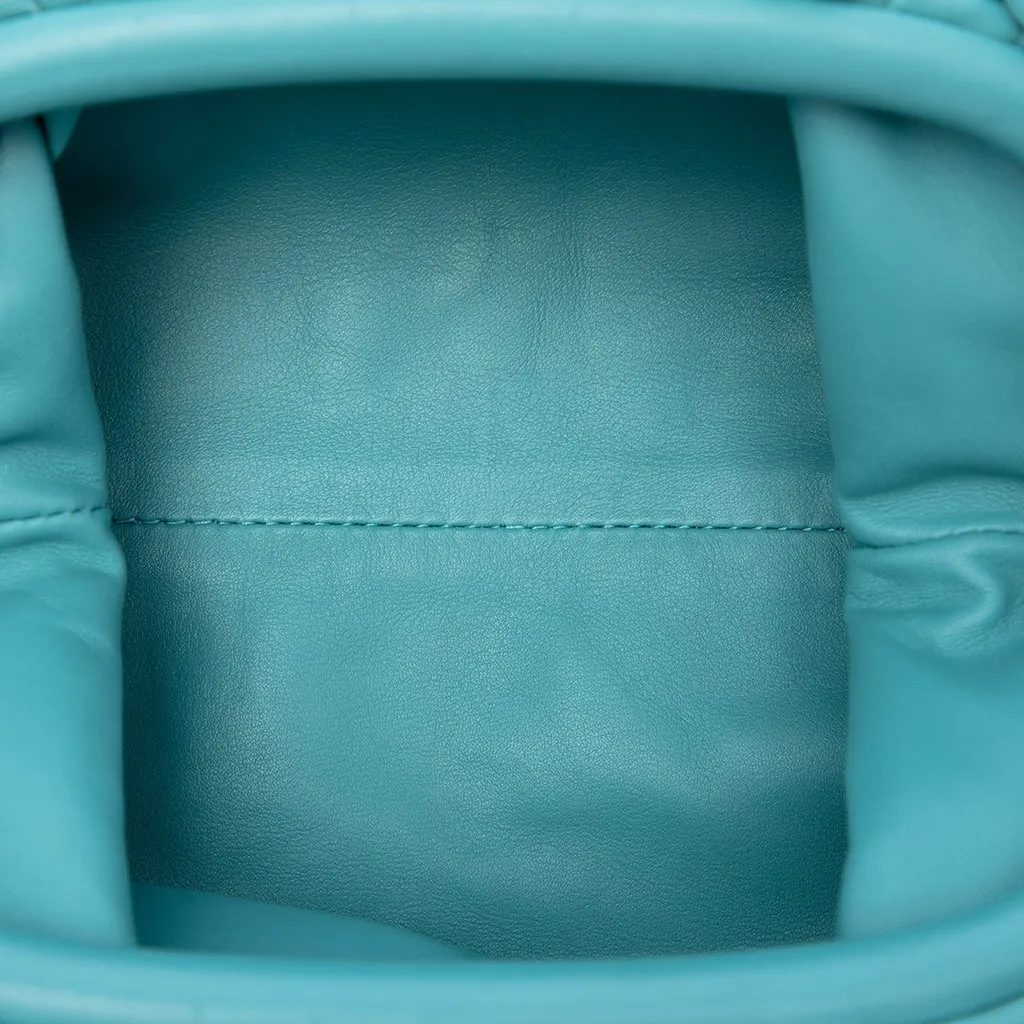 Bottega Veneta Lambskin The Mini Pouch Crossbody Blue Leather Very good - Model View