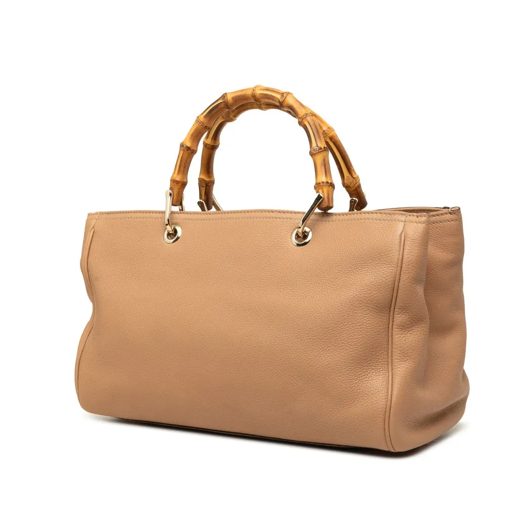 Gucci Limited Edition Medium Calfskin Bamboo Shopper Satchel Brown Leather Good - Back View