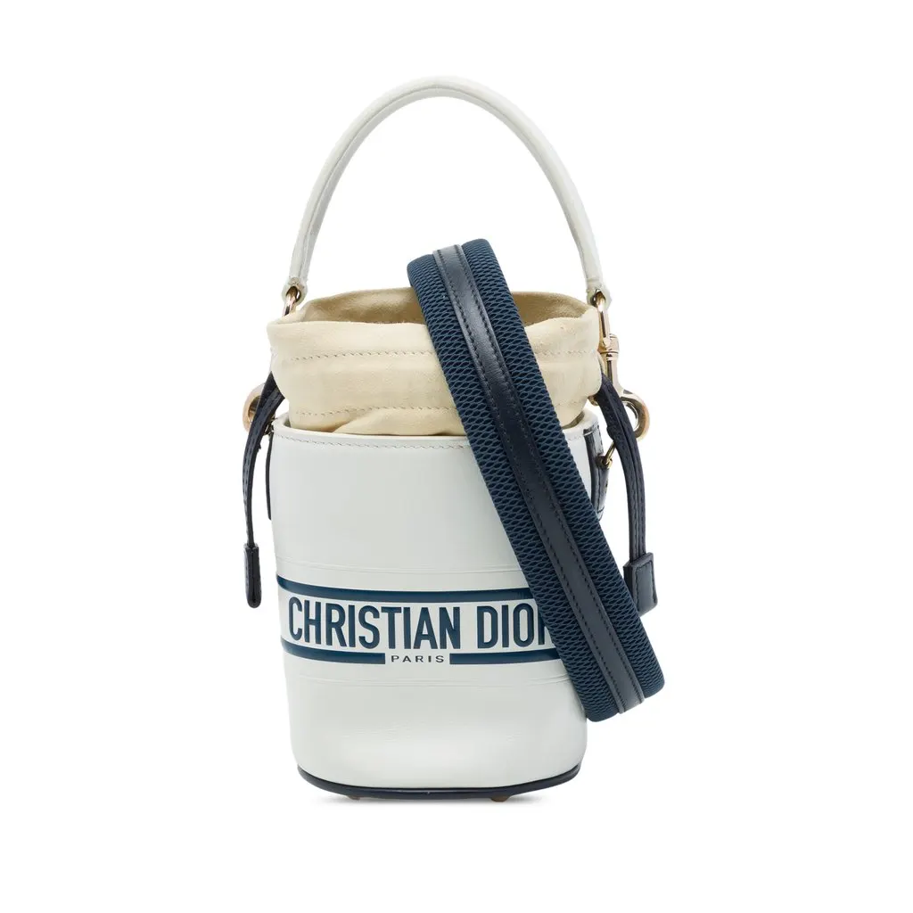 Dior Micro Calfskin Vibe Drawstring Bucket Bag Beige Leather Very good - Front View