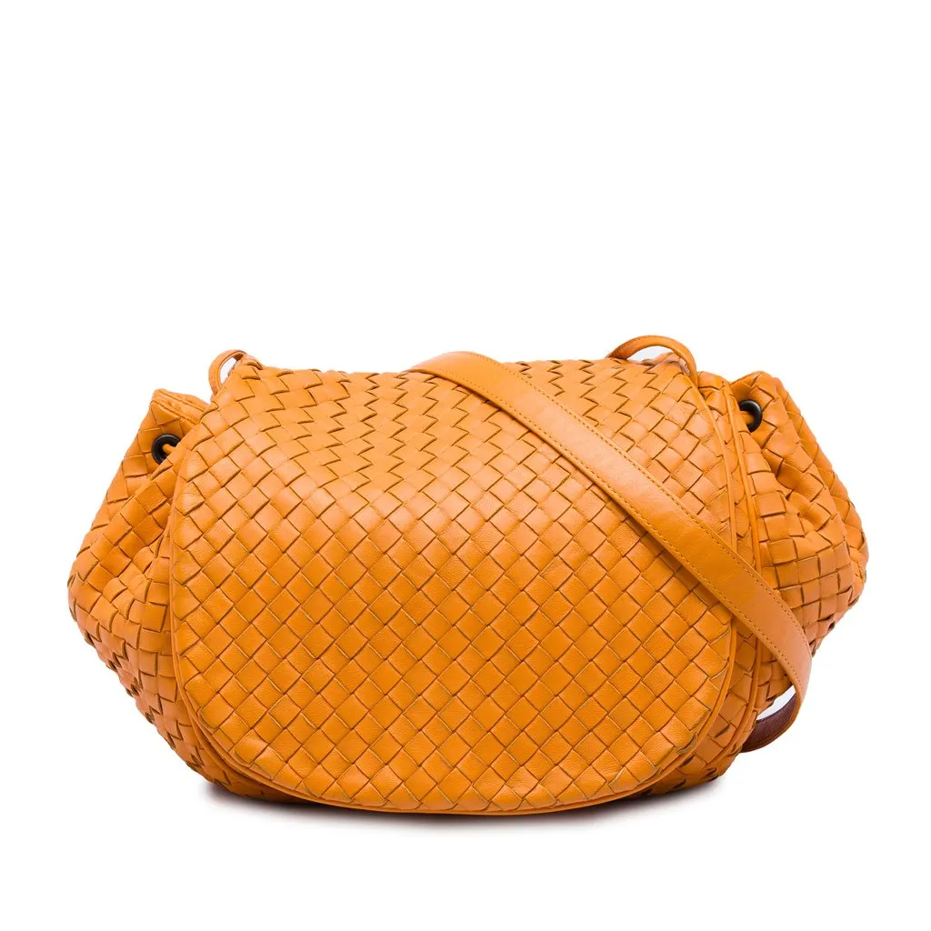 Bottega Veneta Nappa Intrecciato Flap Crossbody Orange Leather Very good - Front View
