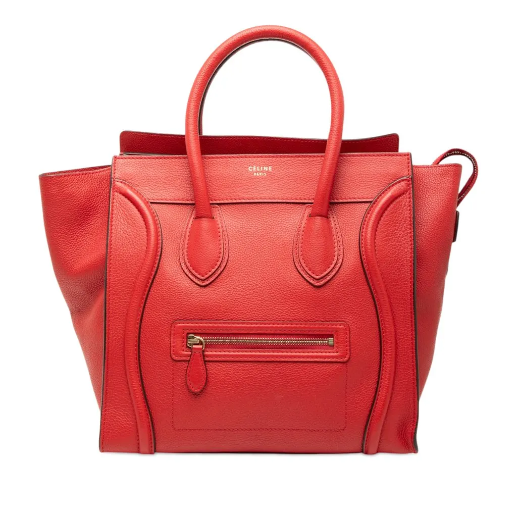 Celine Mini Grained Calfskin Luggage Tote Red Leather Very good - Front View