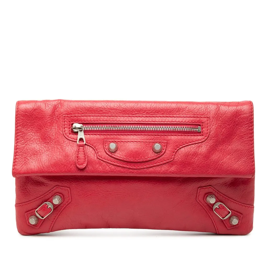 Balenciaga Lambskin Motocross Giant 12 Envelope Clutch Red Leather Good - Front View