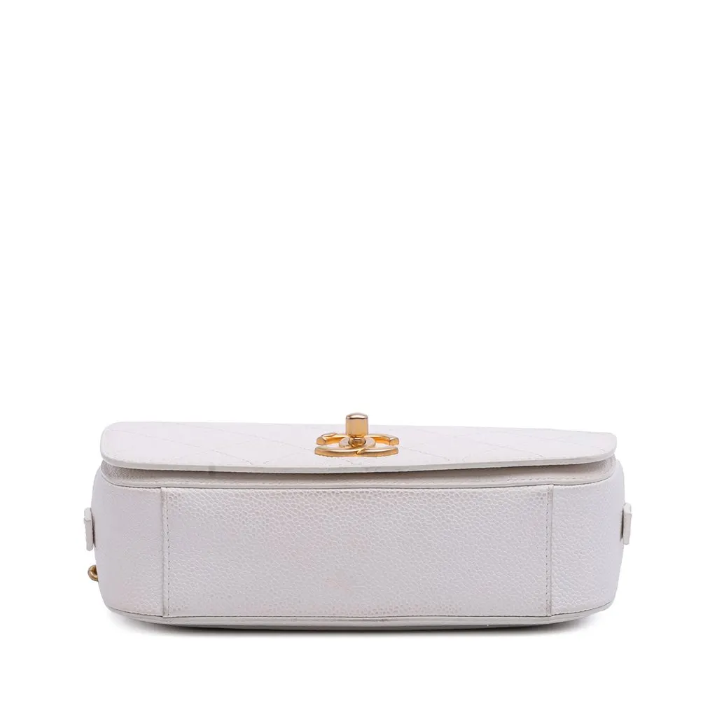 Chanel CC Quilted Caviar Turnlock Full Flap White Leather Very good - Inside View