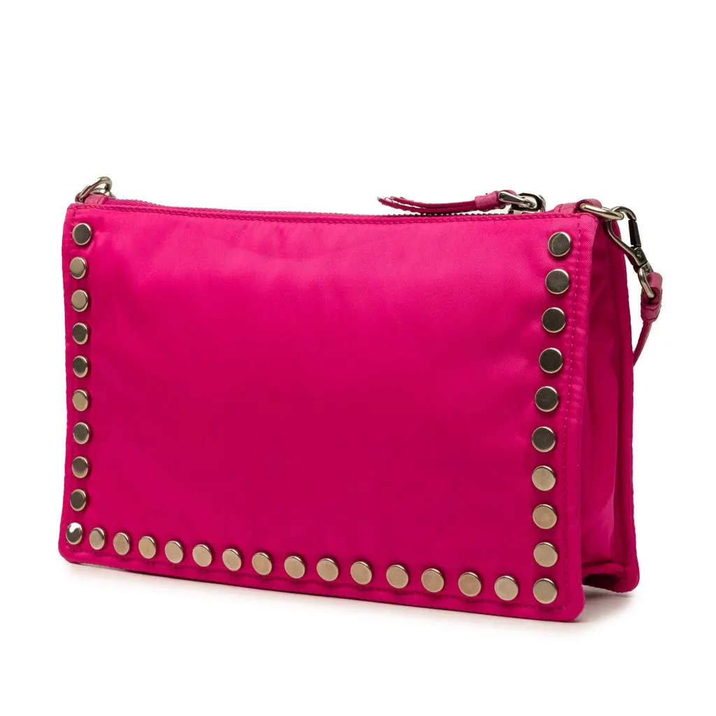 Prada Tessuto Studded Etiquette Shoulder Bag Pink Very good - Back View