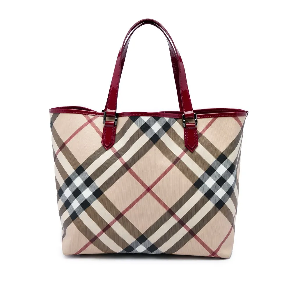 Burberry Supernova Check Coated Canvas Tote Beige Canvas Good - Front View