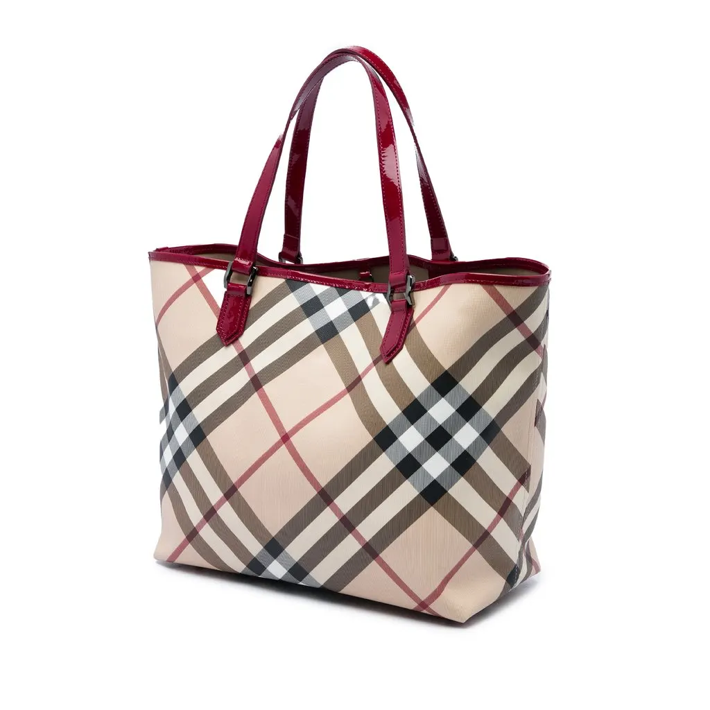 Burberry Supernova Check Coated Canvas Tote Beige Canvas Good - Back View