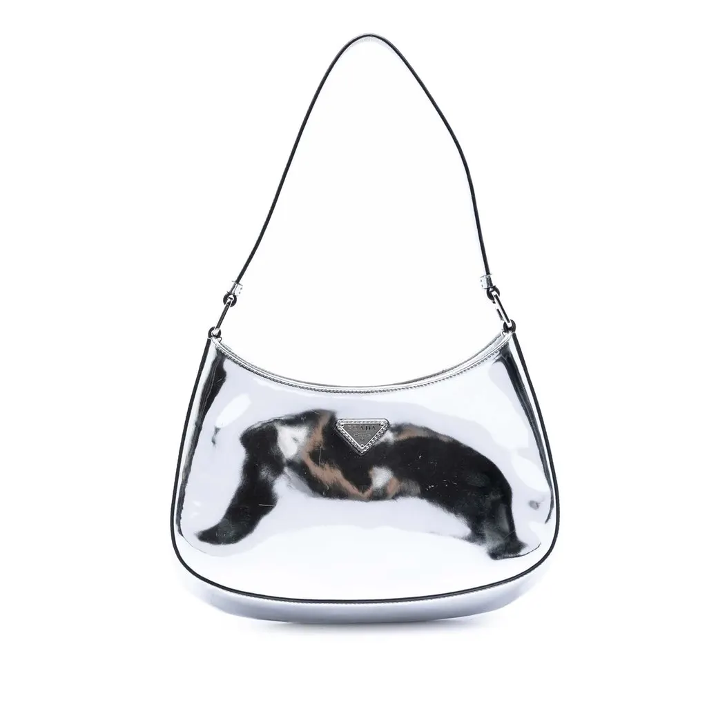 Prada Spazzolato Leather Cleo Shoulder Bag Silver Leather Very good - Front View