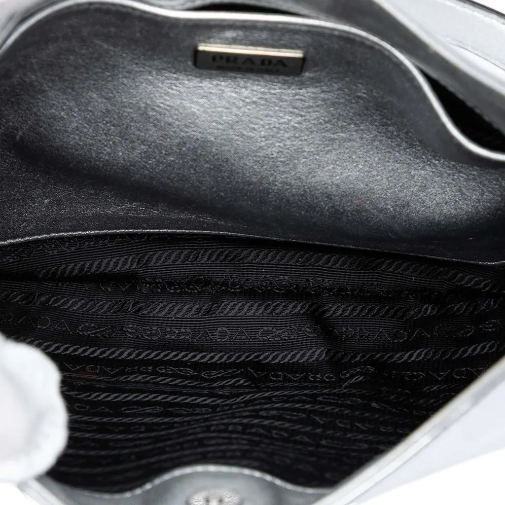 Prada Spazzolato Leather Cleo Shoulder Bag Silver Leather Very good - Model View