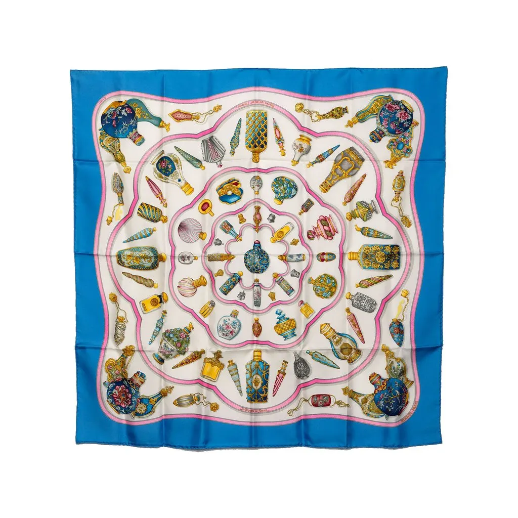 Hermès Qu Importe Le Flacon Silk Scarf 90 White Very good - Front View
