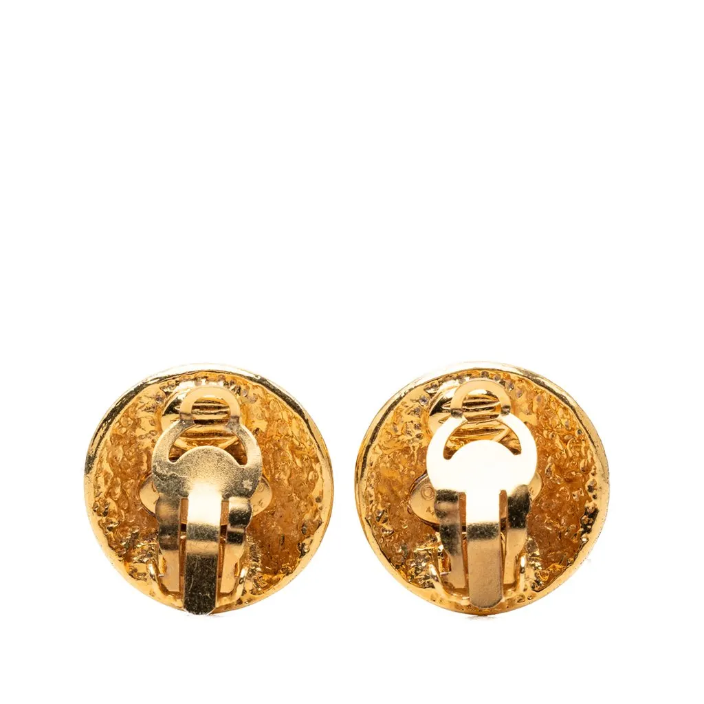 Chanel CC Gold Plated Round Clip On Earrings Gold Metal Very good - Back View