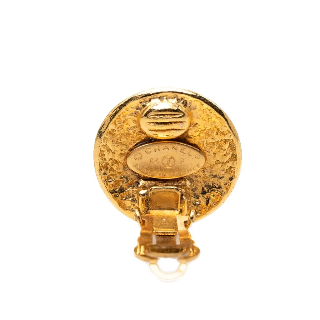 Chanel CC Gold Plated Round Clip On Earrings Gold Metal Very good - Inside View