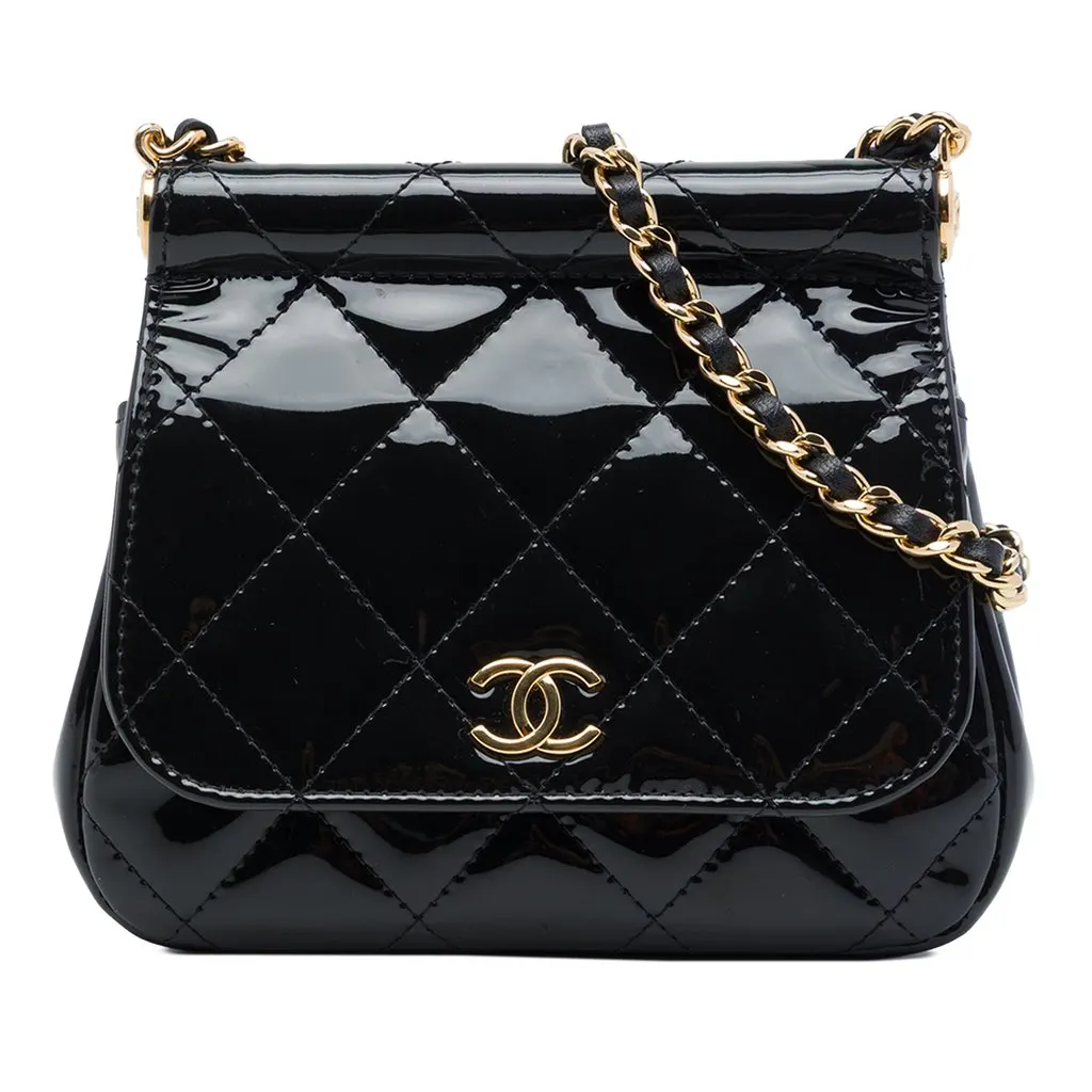 Chanel CC Quilted Patent Frame Flap Clutch with Chain Black Leather Very good - Front View