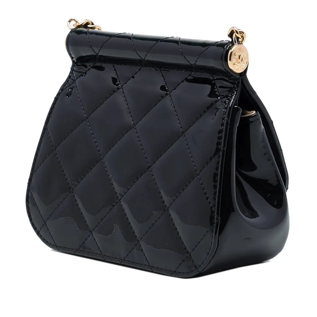 Chanel CC Quilted Patent Frame Flap Clutch with Chain Black Leather Very good - Back View