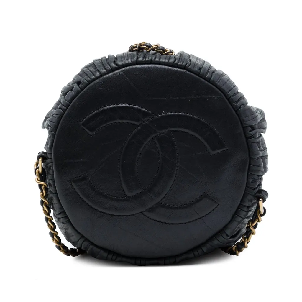 Chanel Small Calfskin Coco Pleats Drawstring Backpack Black Leather Very good - Inside View