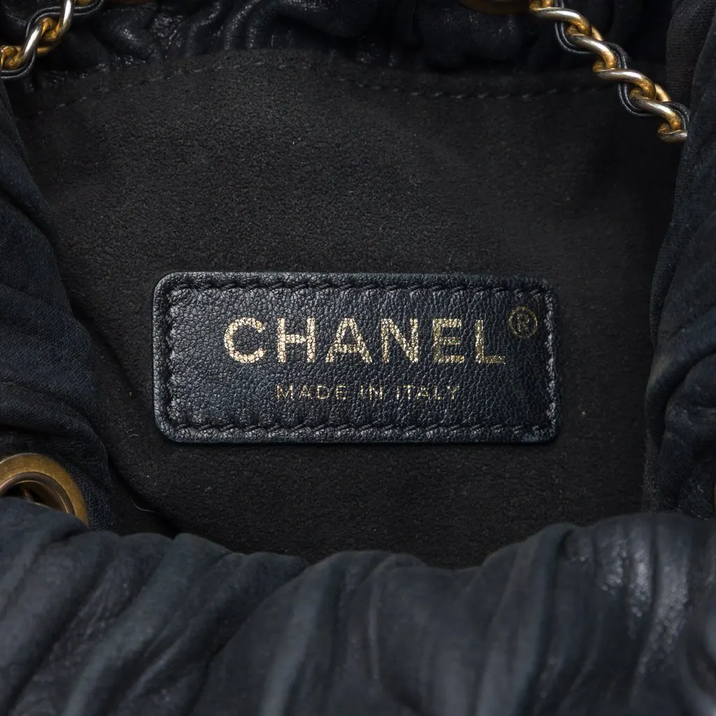 Chanel Small Calfskin Coco Pleats Drawstring Backpack Black Leather Very good - Box View