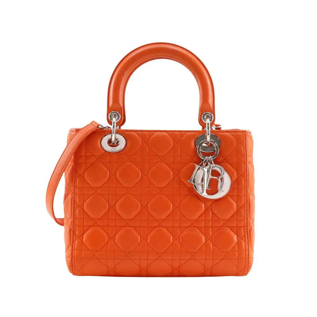 Dior Medium Lambskin Cannage Lady Dior Orange Leather Very good - Front View