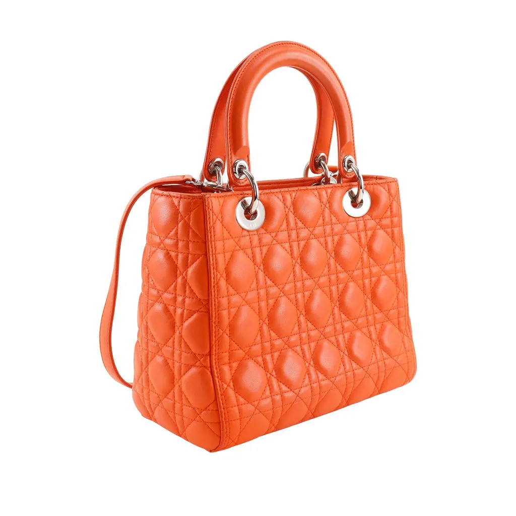 Dior Medium Lambskin Cannage Lady Dior Orange Leather Very good - Back View