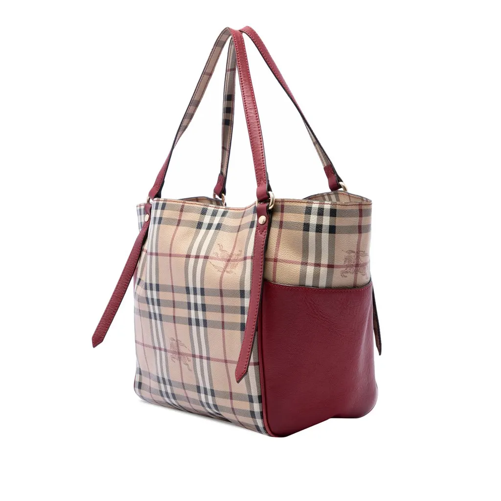 Burberry Small Leather Trimmed Haymarket Check Coated Canvas Canterbury Tote Beige Very good - Back View