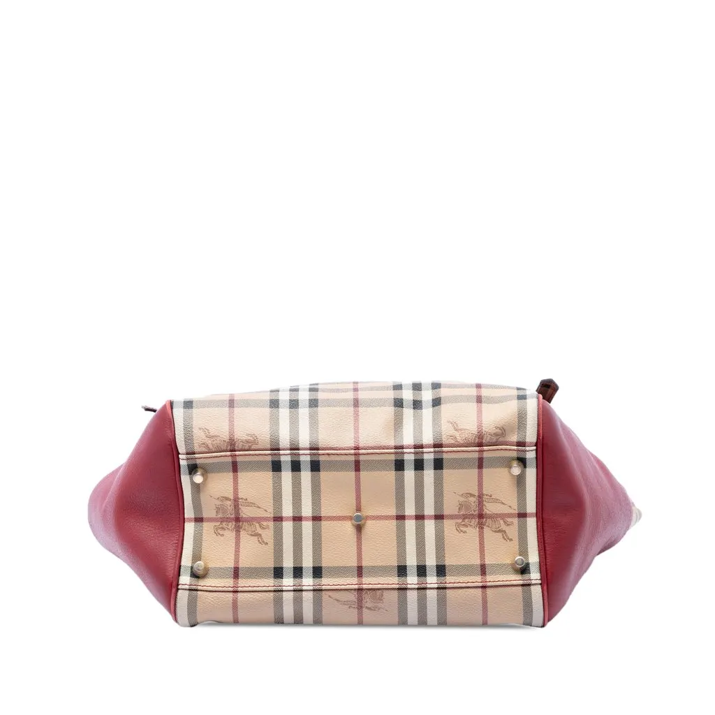 Burberry Small Leather Trimmed Haymarket Check Coated Canvas Canterbury Tote Beige Very good - Inside View