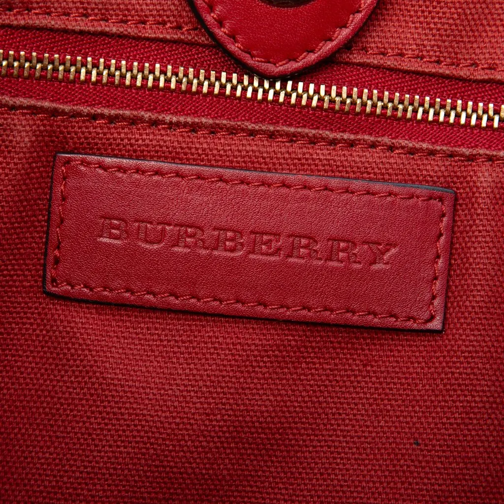Burberry Small Leather Trimmed Haymarket Check Coated Canvas Canterbury Tote Beige Very good - Box View