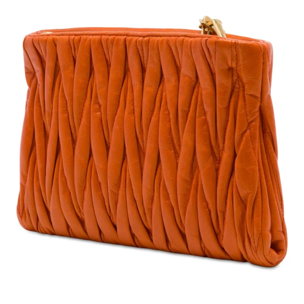 Miu Miu Matelasse Nappa Lux Charm Shoulder Bag Orange Leather Very good - Back View