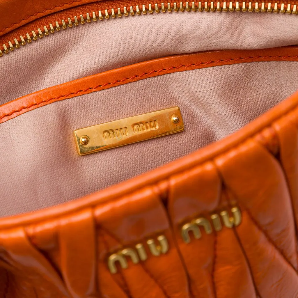 Miu Miu Matelasse Nappa Lux Charm Shoulder Bag Orange Leather Very good - Box View