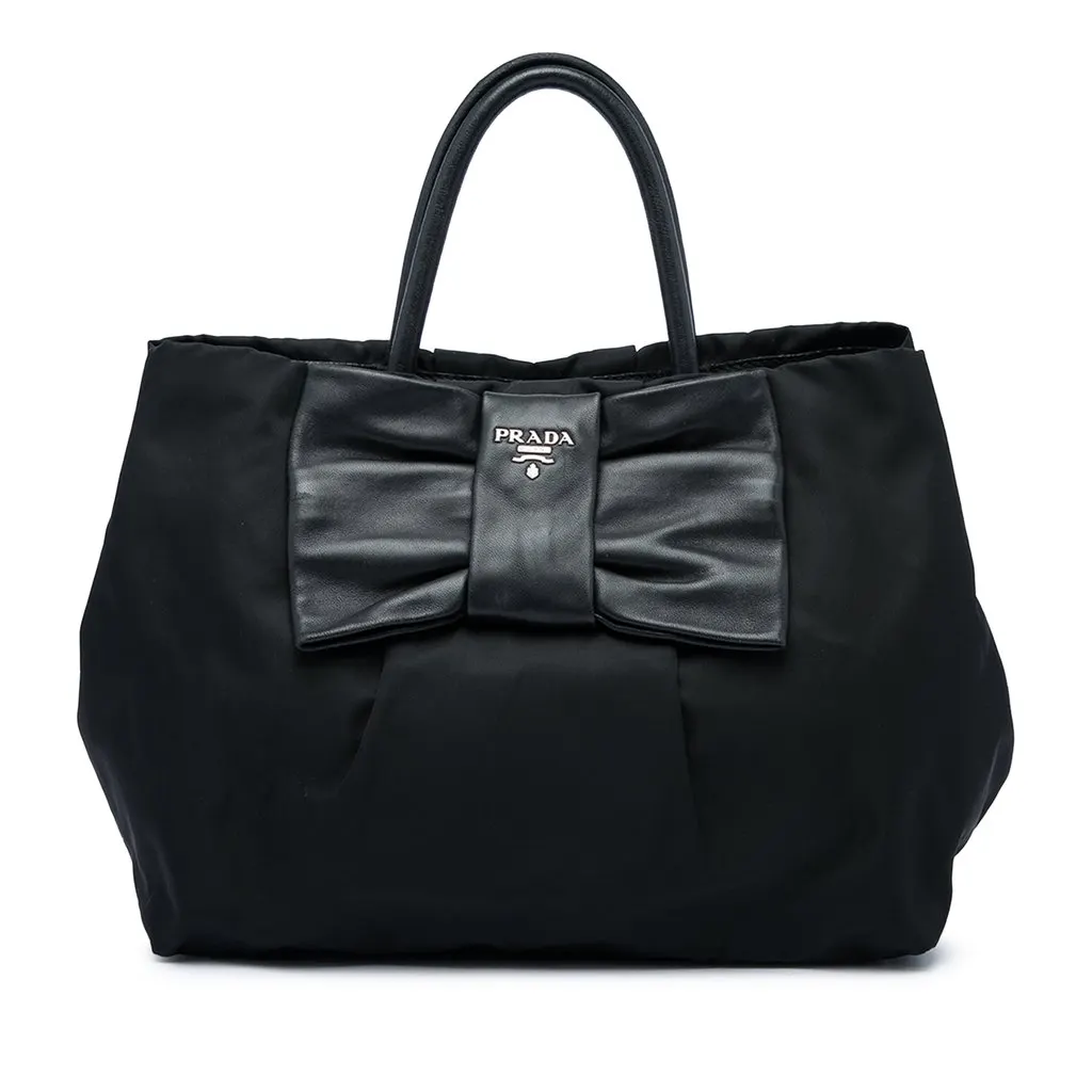 Prada Tessuto Fiocco Bow Tote Black Polyamide Good - Front View