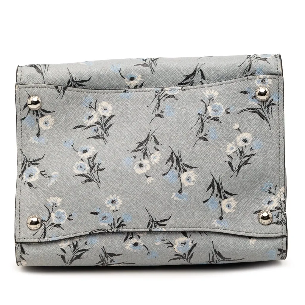 Prada Saffiano Floral Print Twin Pocket Satchel Grey Leather Very good - Inside View