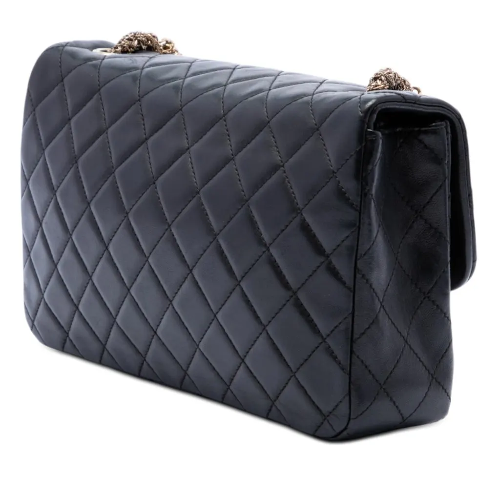 Chanel Medium Quilted Lambskin Westminster Pearl Flap Black Leather Very good - Back View