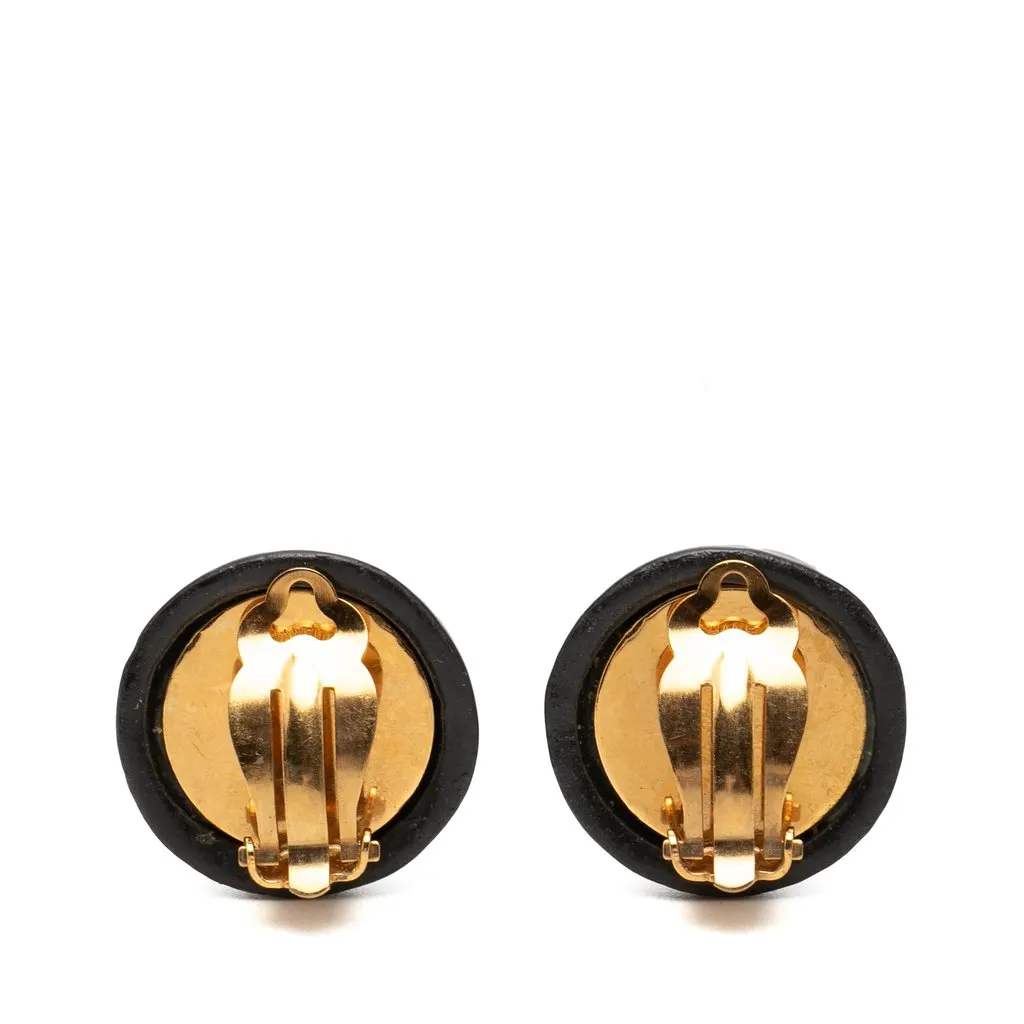 Chanel CC Resin and Brass Logo Print Clip On Earrings Black Plastic Very good - Back View