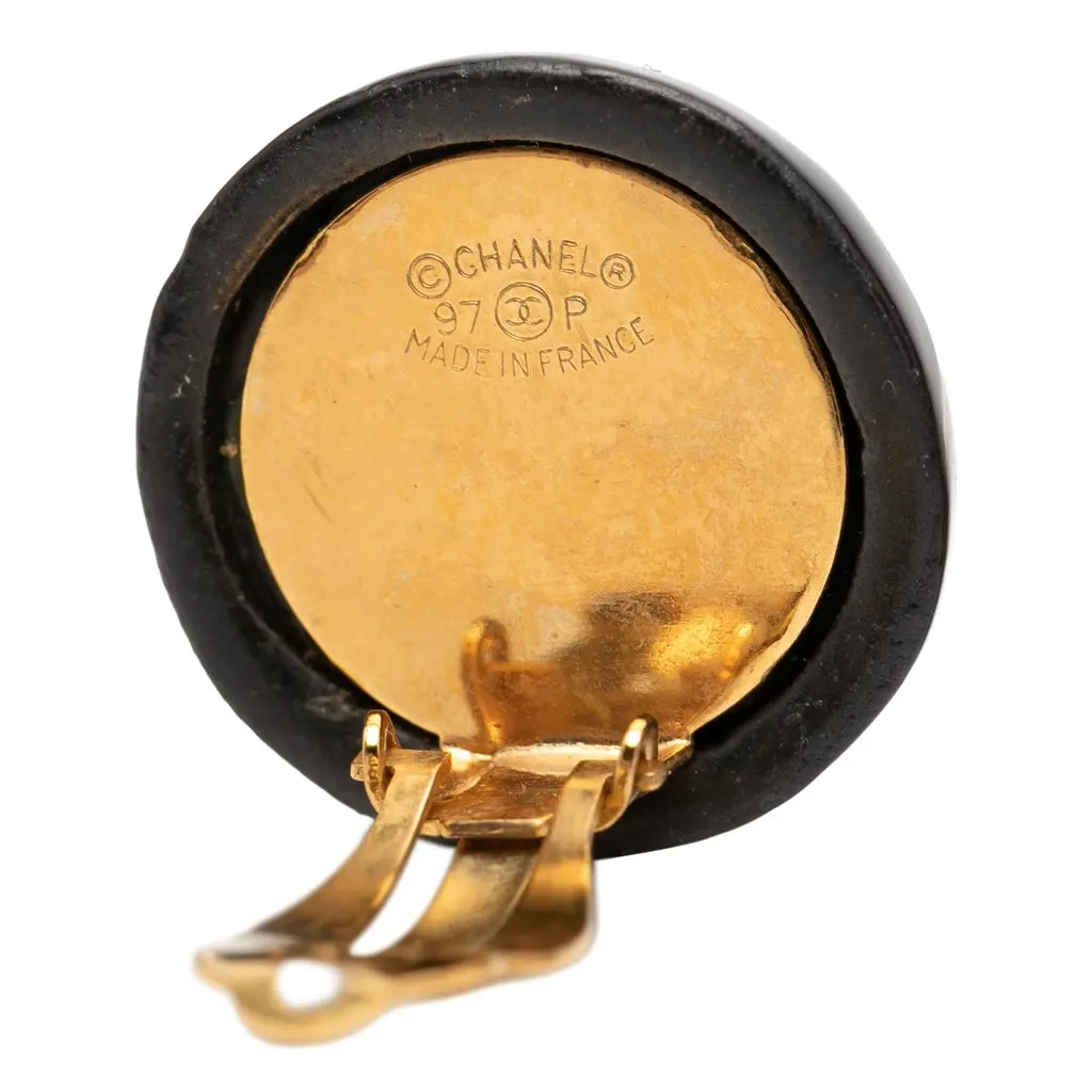 Chanel CC Resin and Brass Logo Print Clip On Earrings Black Plastic Very good - Inside View