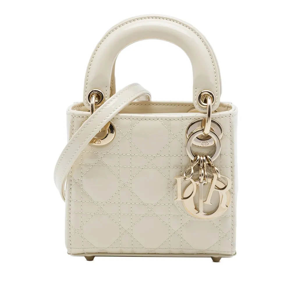 Dior Micro Patent Cannage Lady Dior White Leather Very good - Front View