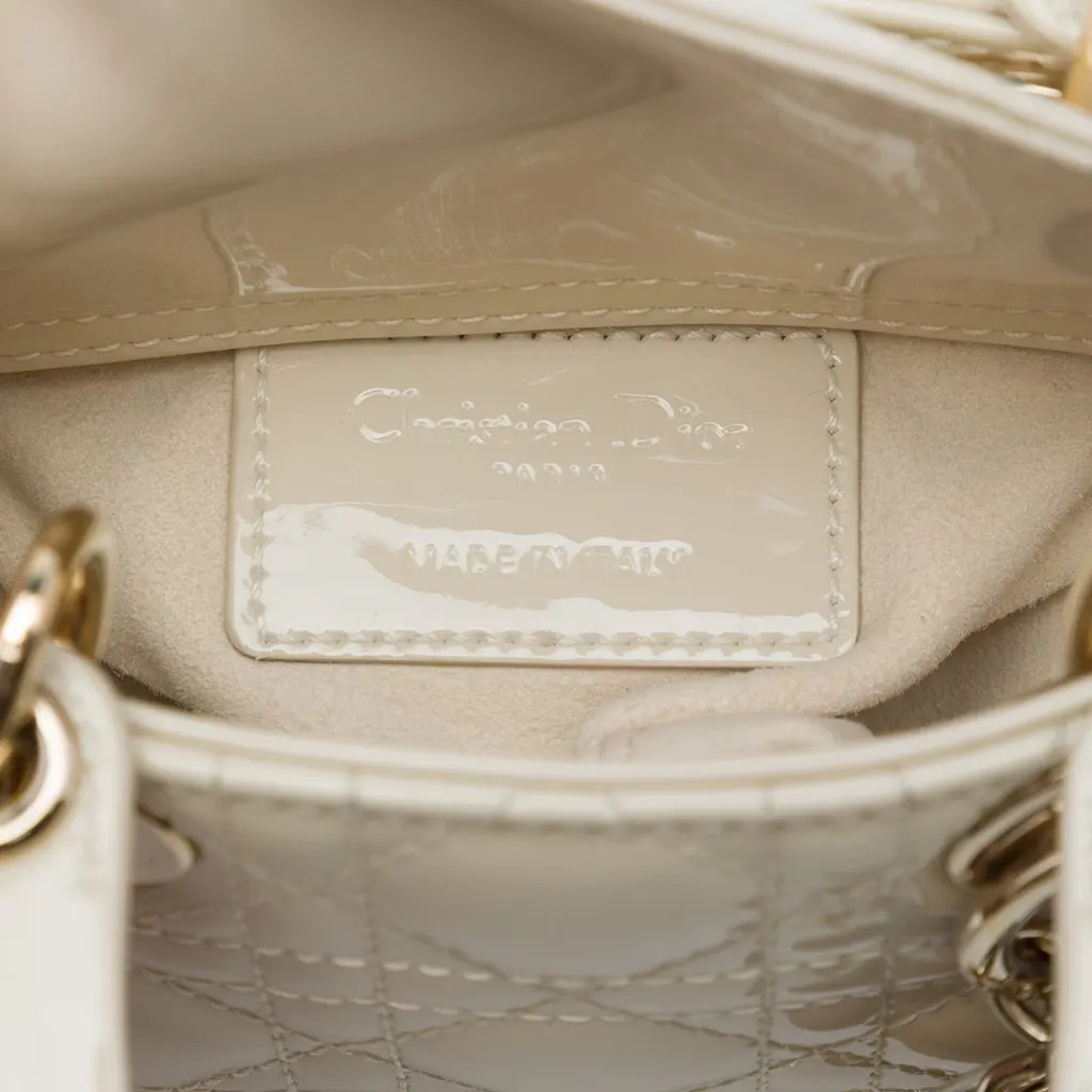 Dior Micro Patent Cannage Lady Dior White Leather Very good - Box View
