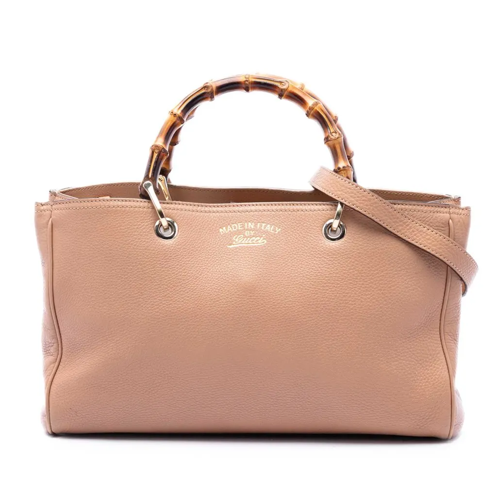 Gucci Medium Calfskin Bamboo Shopper Satchel Brown Leather Very good - Front View