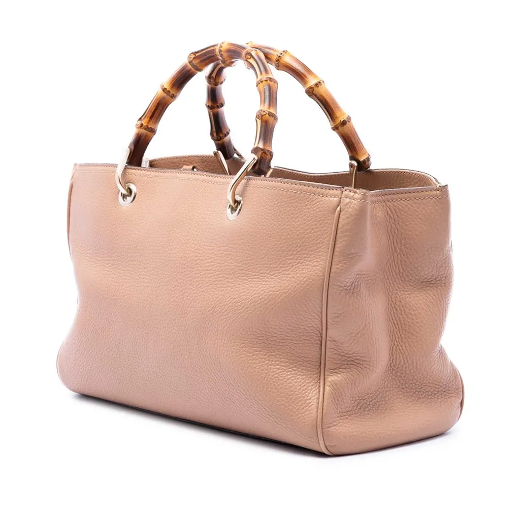 Gucci Medium Calfskin Bamboo Shopper Satchel Brown Leather Very good - Back View