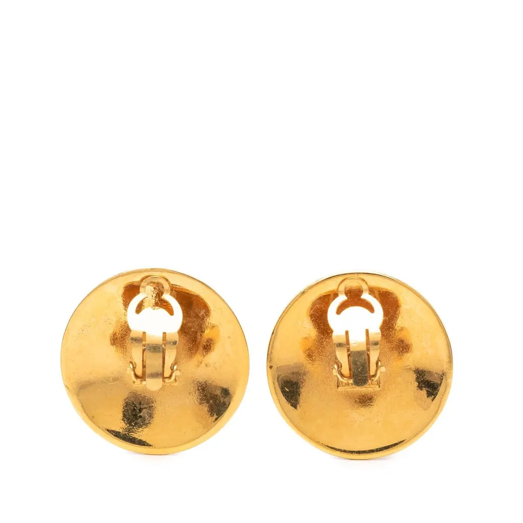 Chanel CC Gold Plated Enamel Round Clip On Earrings Gold Metal Very good - Back View