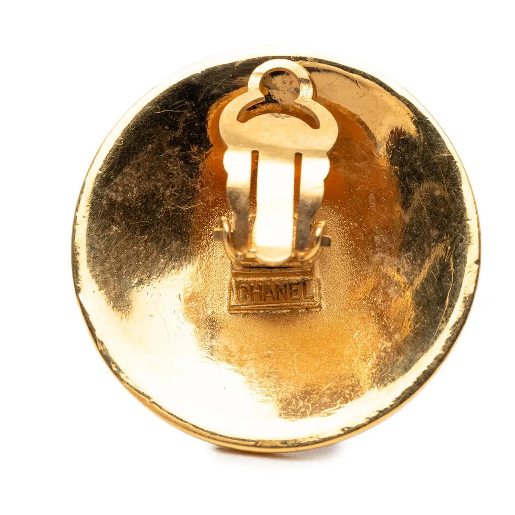 Chanel CC Gold Plated Enamel Round Clip On Earrings Gold Metal Very good - Inside View